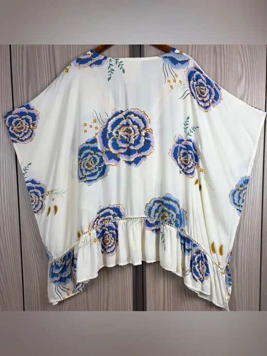 Z&L Kimono Tunic Top/Swim Cover Up ~ in Blue & Orange Floral - Picture 6 of 16